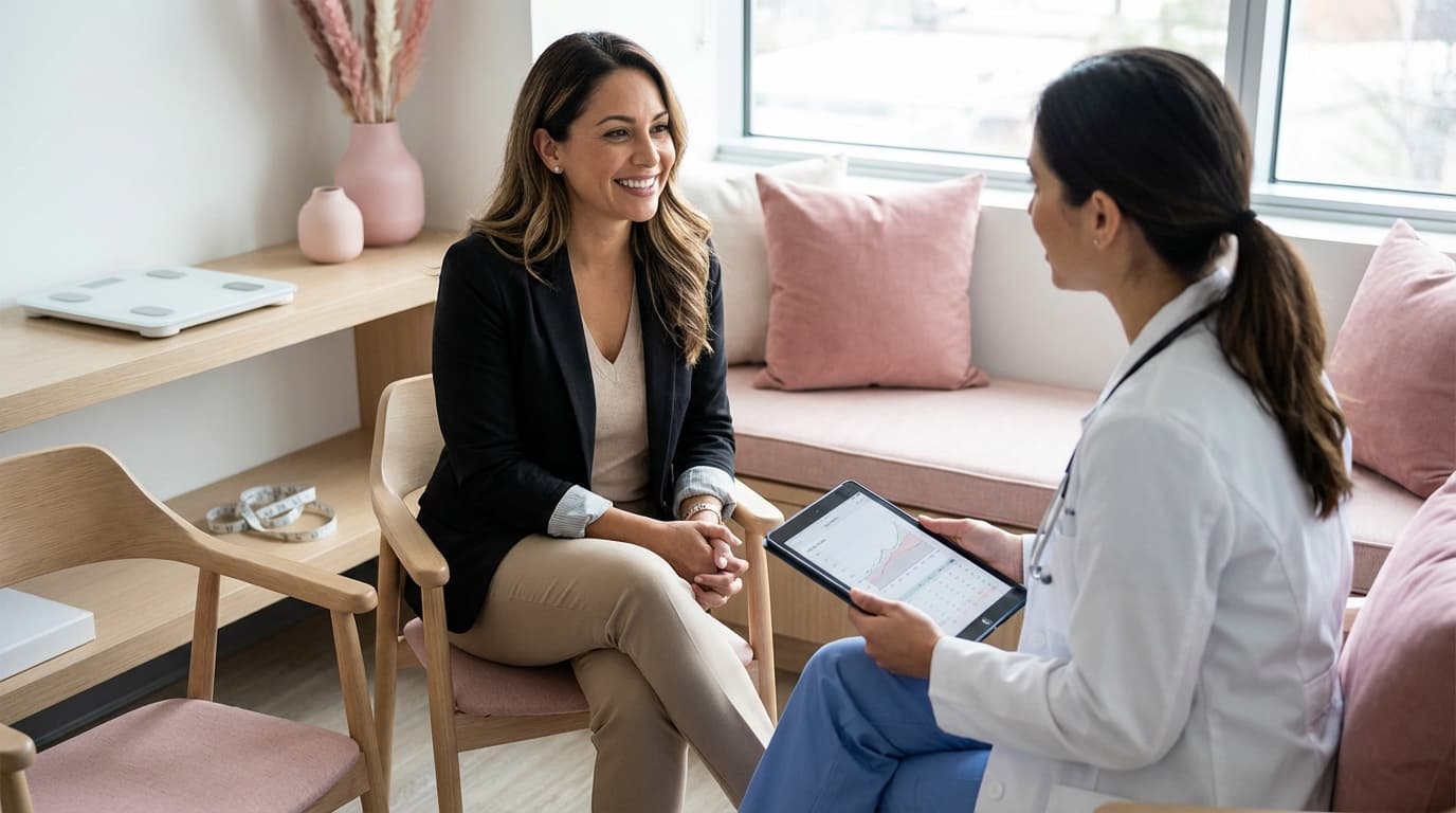 A patient having a supportive medical weight-loss consultation